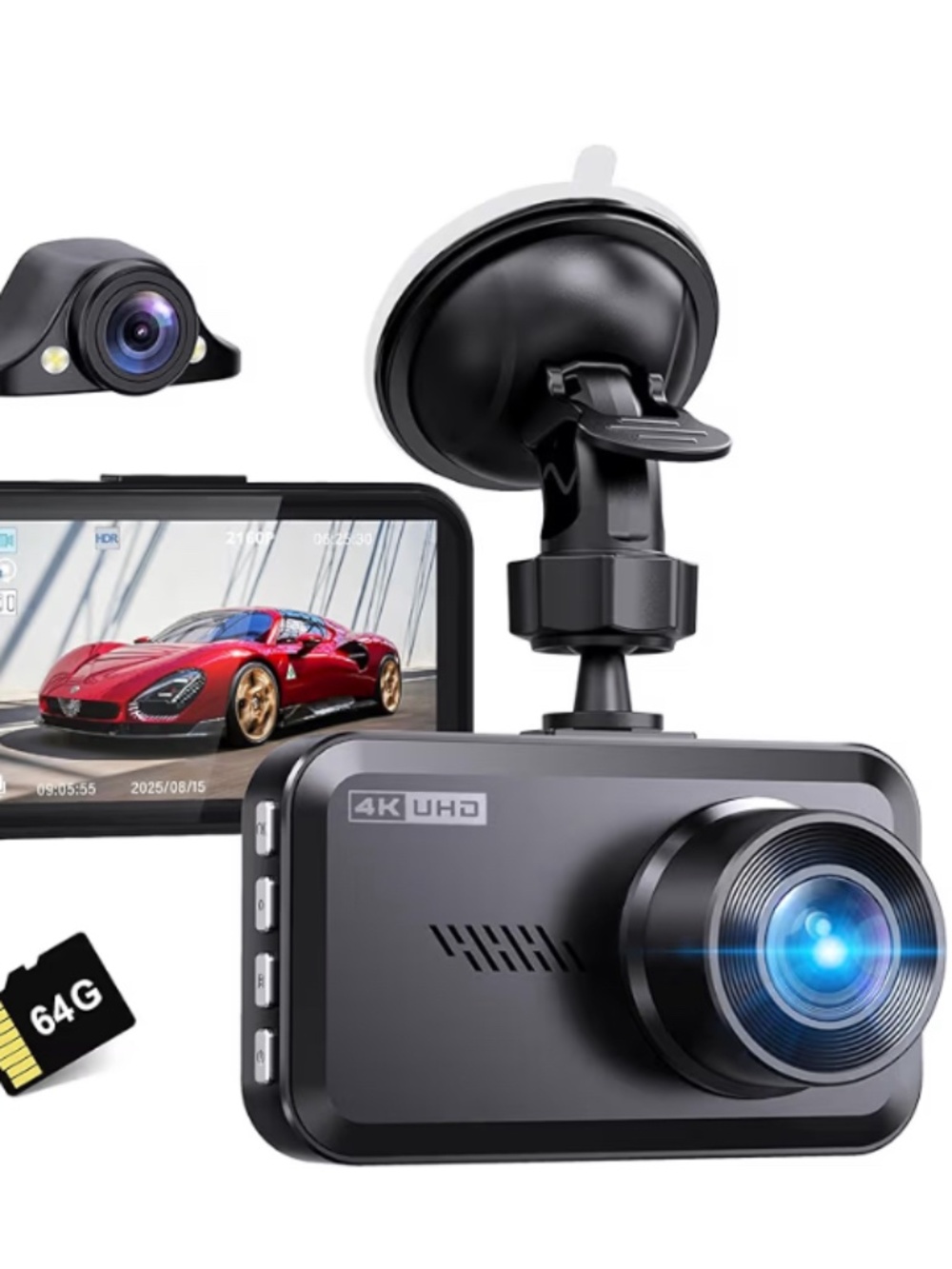 Miden S9 4K Dash Cam Front & Rear Dual Camera w/ 64GB SD Card NEW